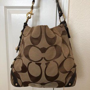 Coach Carly Signature Brown Khaki Hobo Bag
